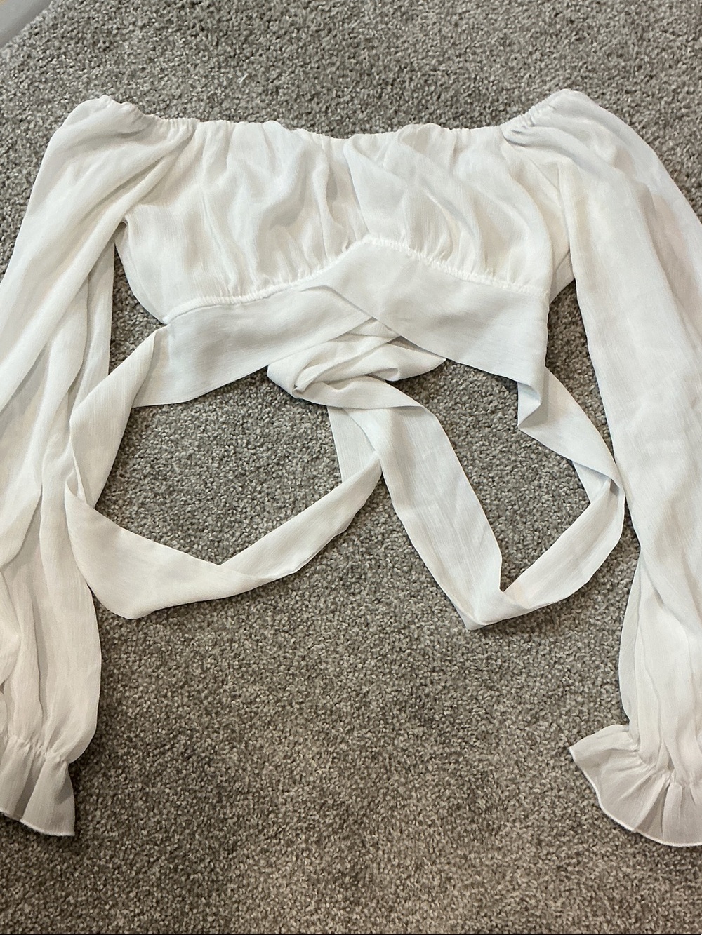 Amazon White Shoulder Cross Wrap Crop Blouse